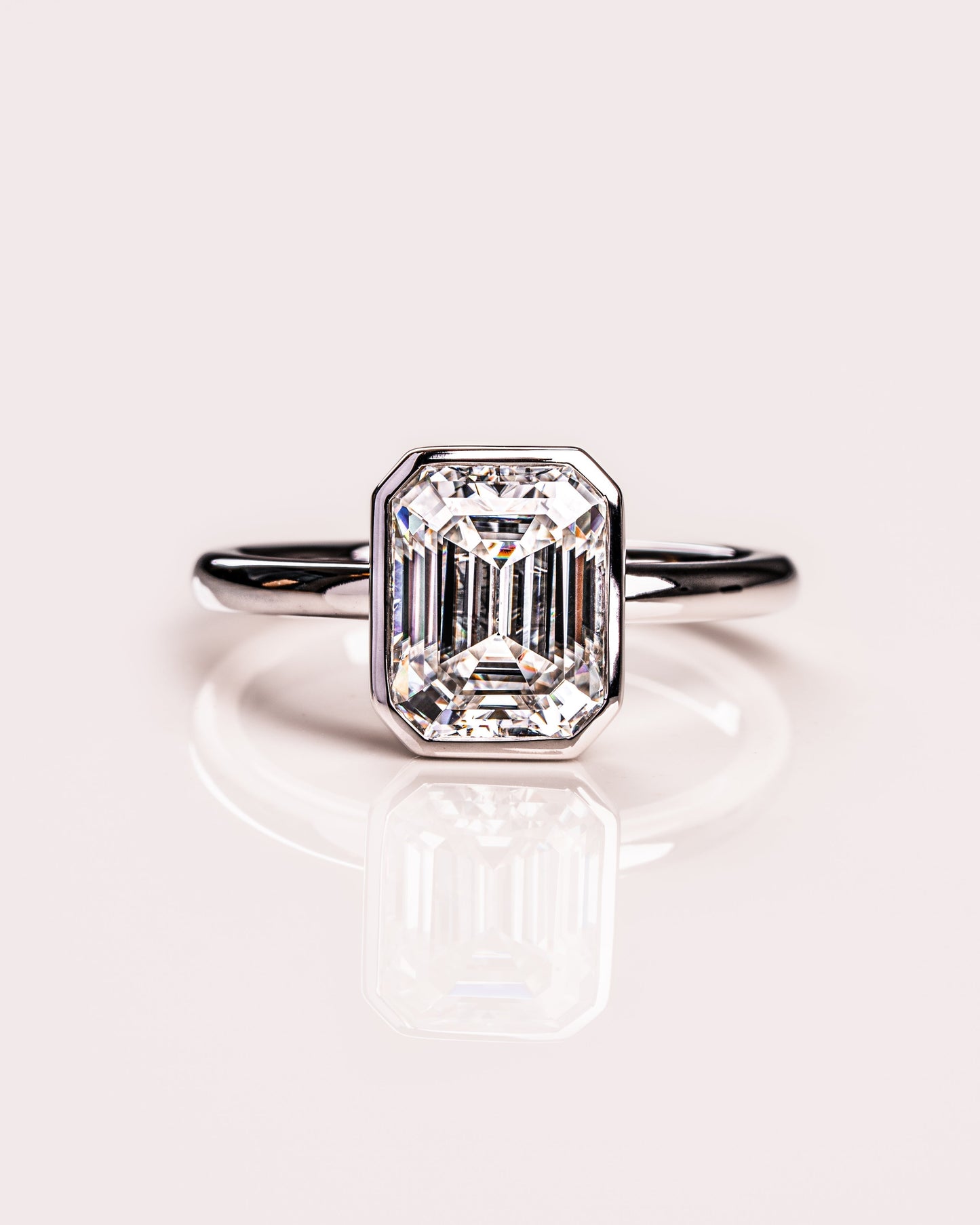 2.30 CT Emerald Cut Solitaire Bezel Setting Lab Grown Diamond Engagement Ring
