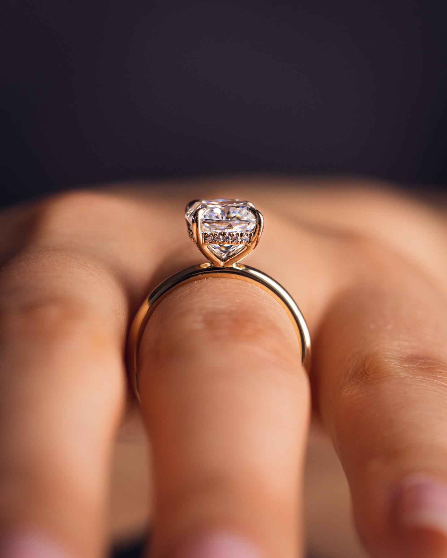 1.49 CT Cushion Cut Lab Grown Diamond Engagement Ring With Hidden Halo Setting