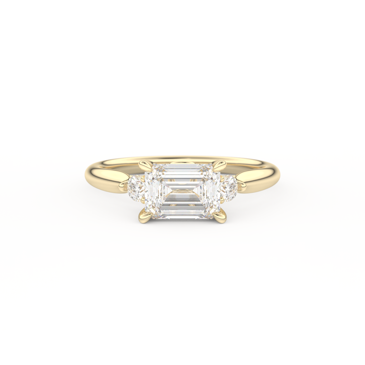 East West Emerald Three Stone Lab Grown Diamond Engagement Ring