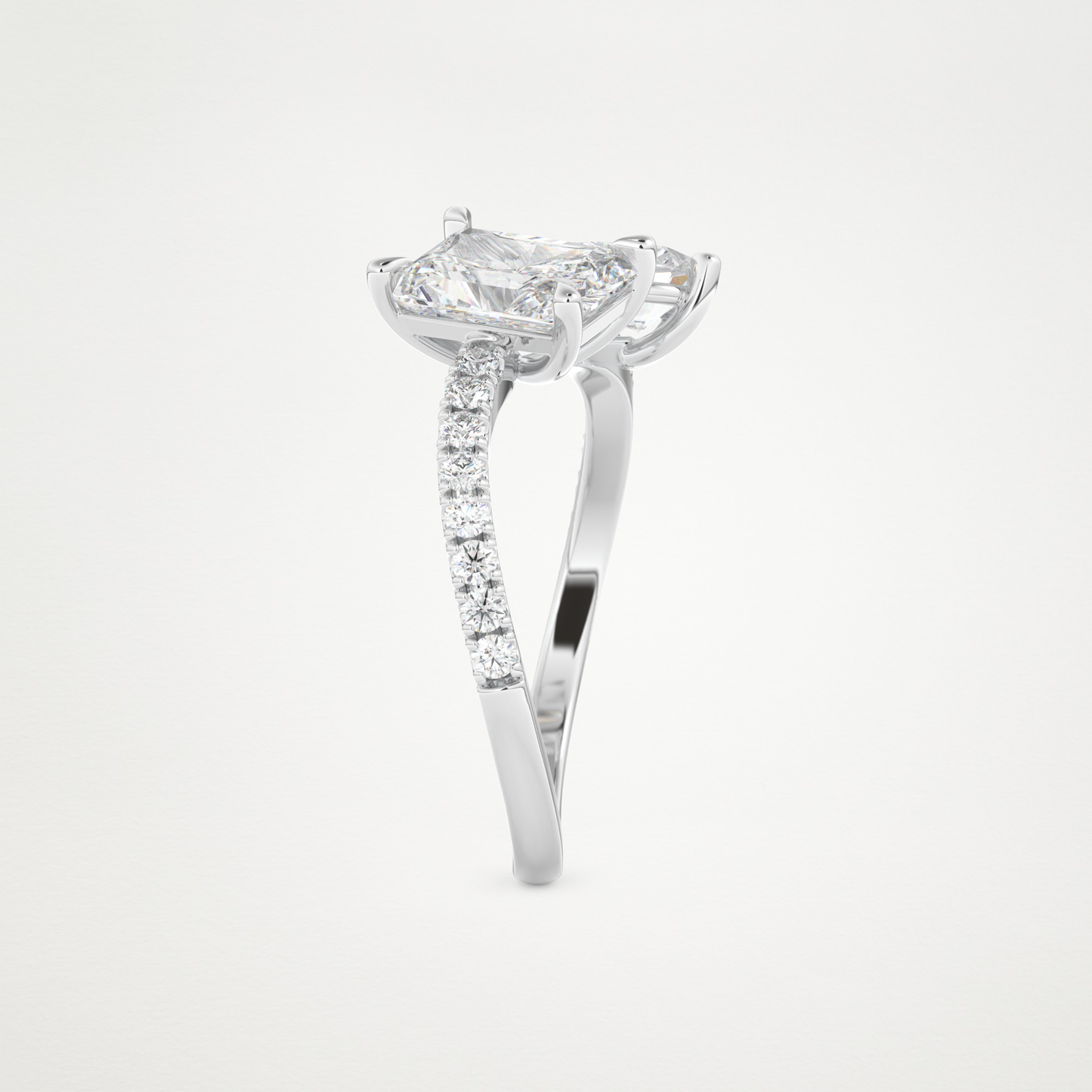 Radiant & Pear Two Stone Pave & Open Shank Lab Grown Diamond Engagement Ring