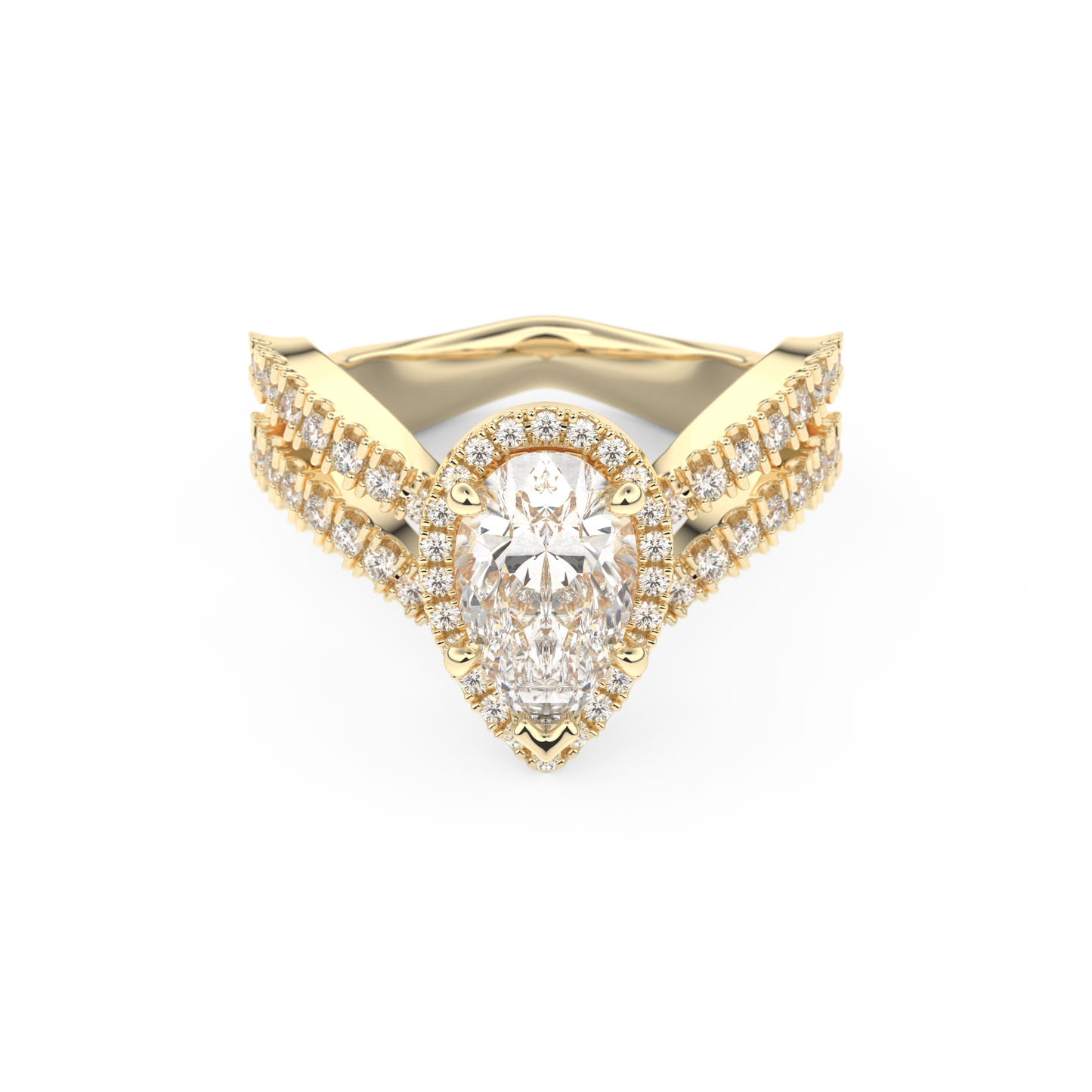 Pear Halo Pave & Curved Shank Lab Grown Diamond Engagement Ring
