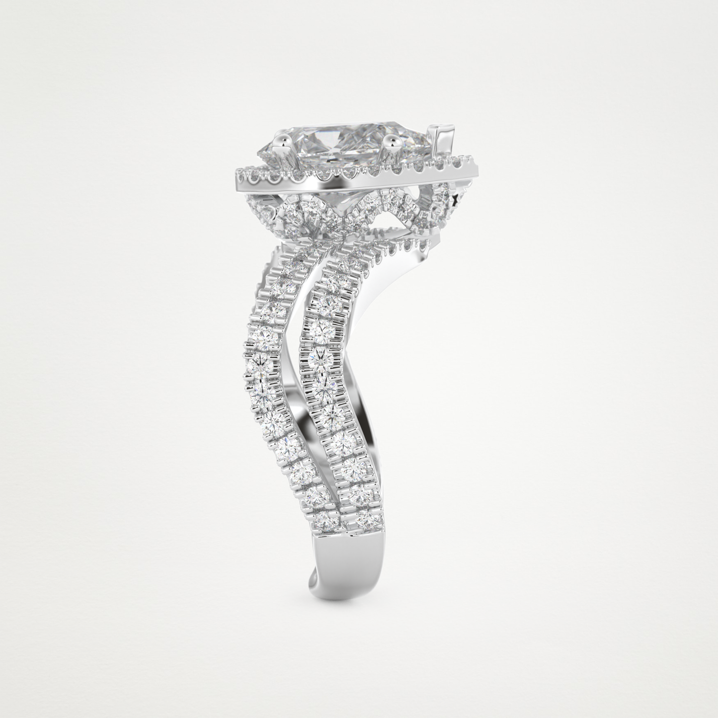 Pear Halo Pave & Curved Shank Lab Grown Diamond Engagement Ring