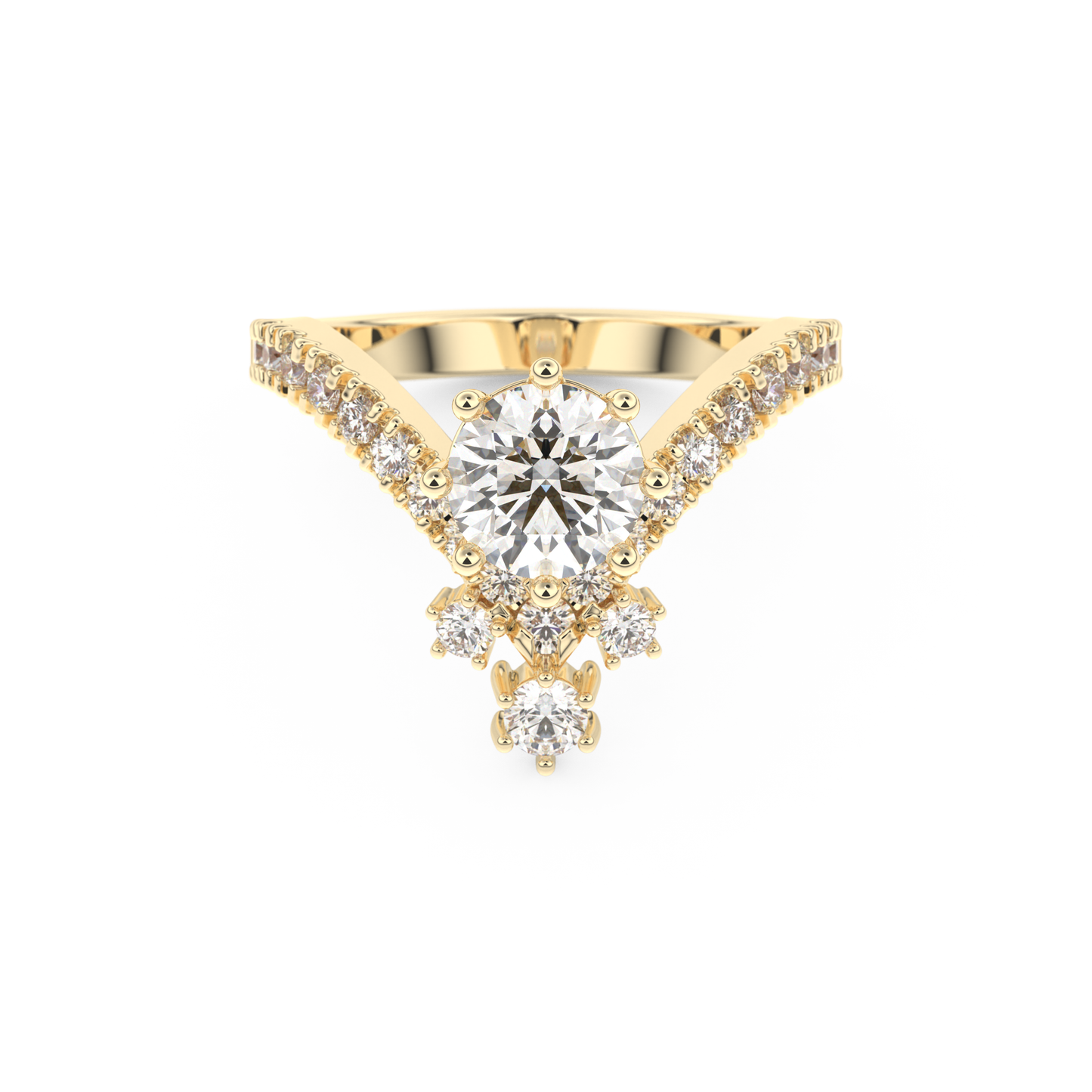 Round Cluster V Shaped Lab Grown Diamond Engagement Ring