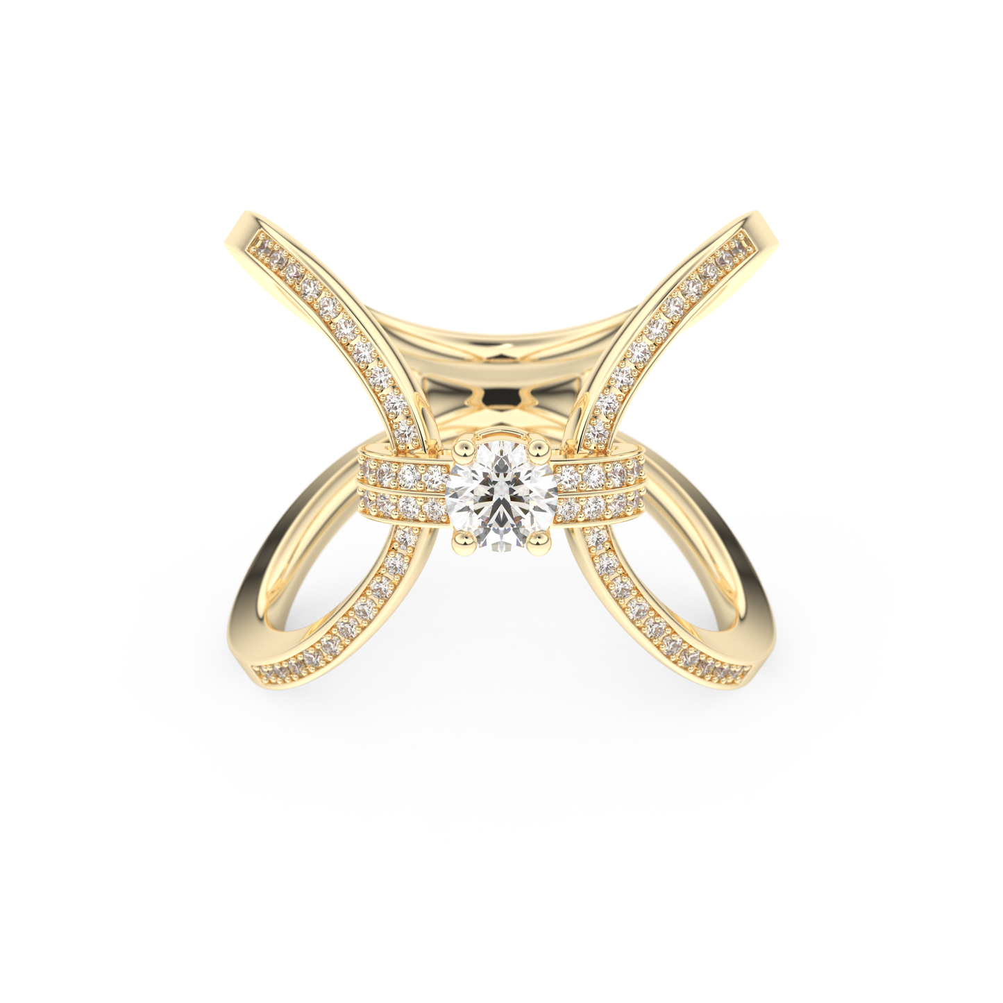 Round Curved Shank & Pave Lab Grown Diamond Engagement Ring