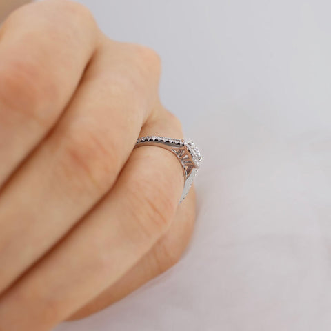 0.50 CT Round Shaped Moissanite Halo Style Double Band Engagement Ring 4 0.50 CT Round Shaped Moissanite Halo Style Double Band Engagement Ring 4