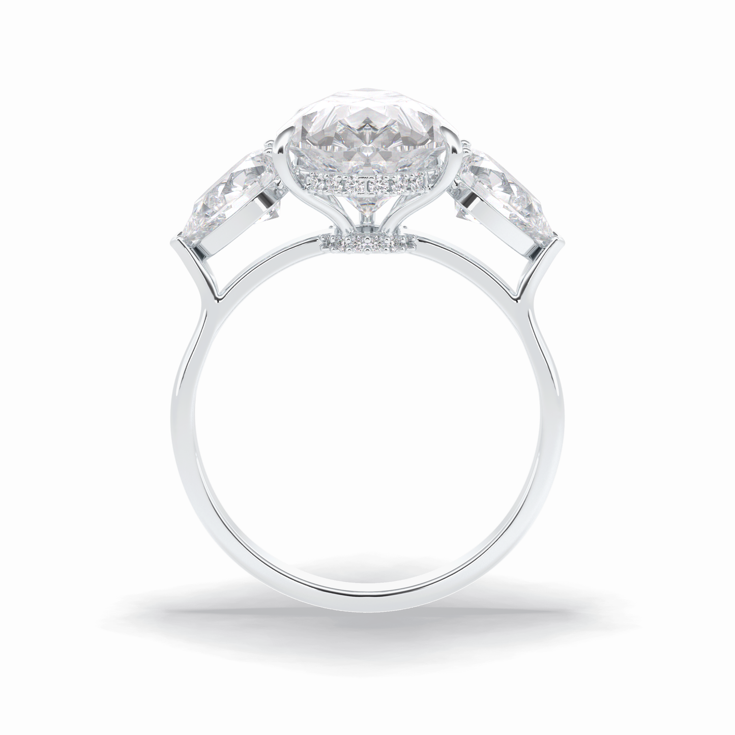 Pear Hidden Halo & Three Stones Lab Grown Diamond Engagement Ring