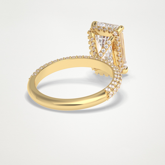 Emerald Cut Hidden Halo & Pave Style Moissanite Engagement Ring