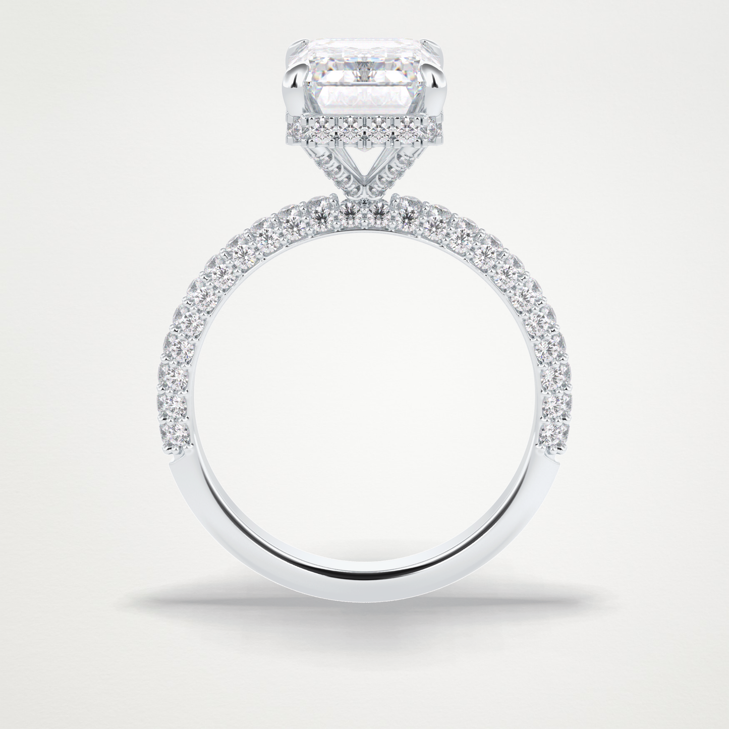 Emerald Cut Hidden Halo & Pave Style Moissanite Engagement Ring