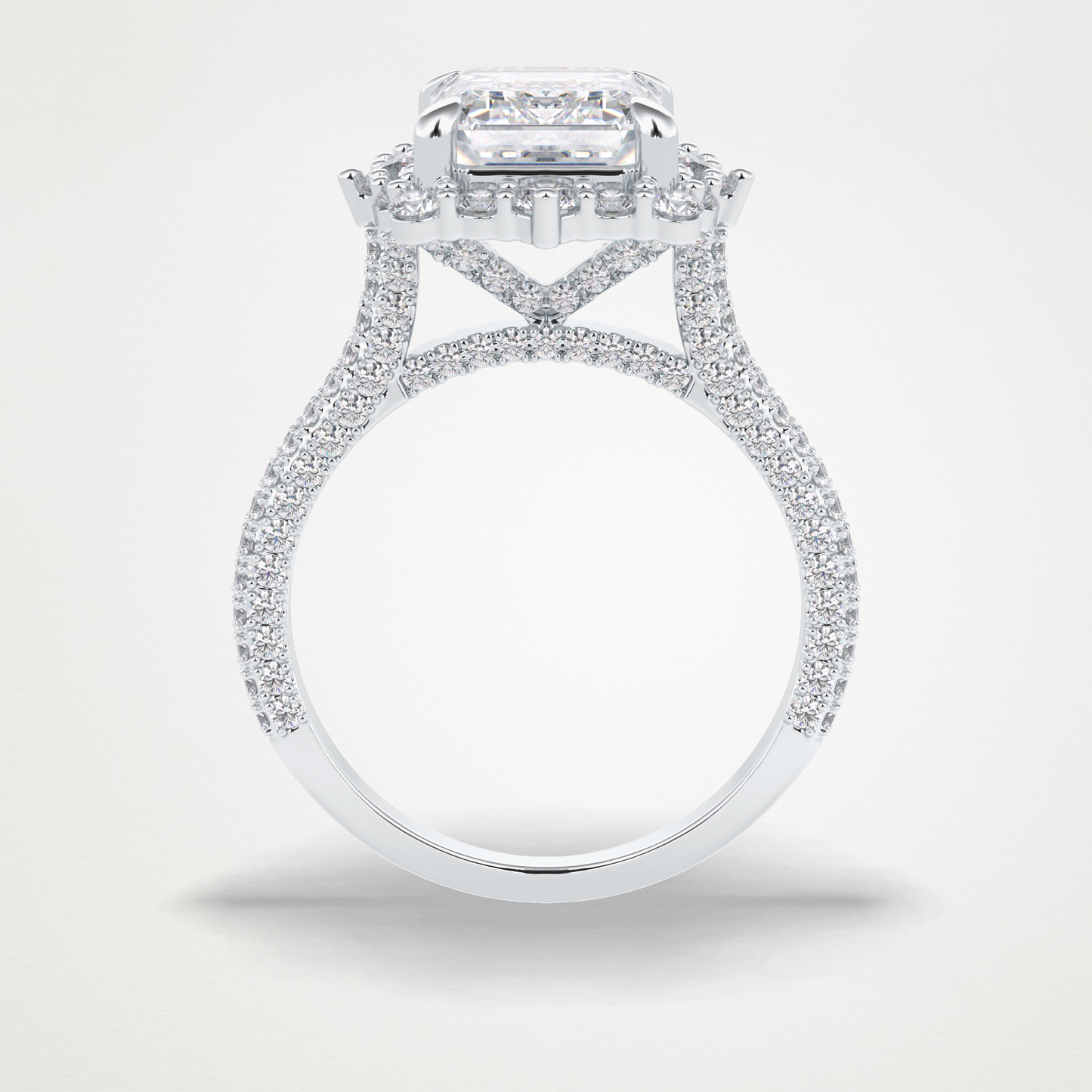 Emerald Cut Halo & Pave Lab Grown Diamond Engagement Ring