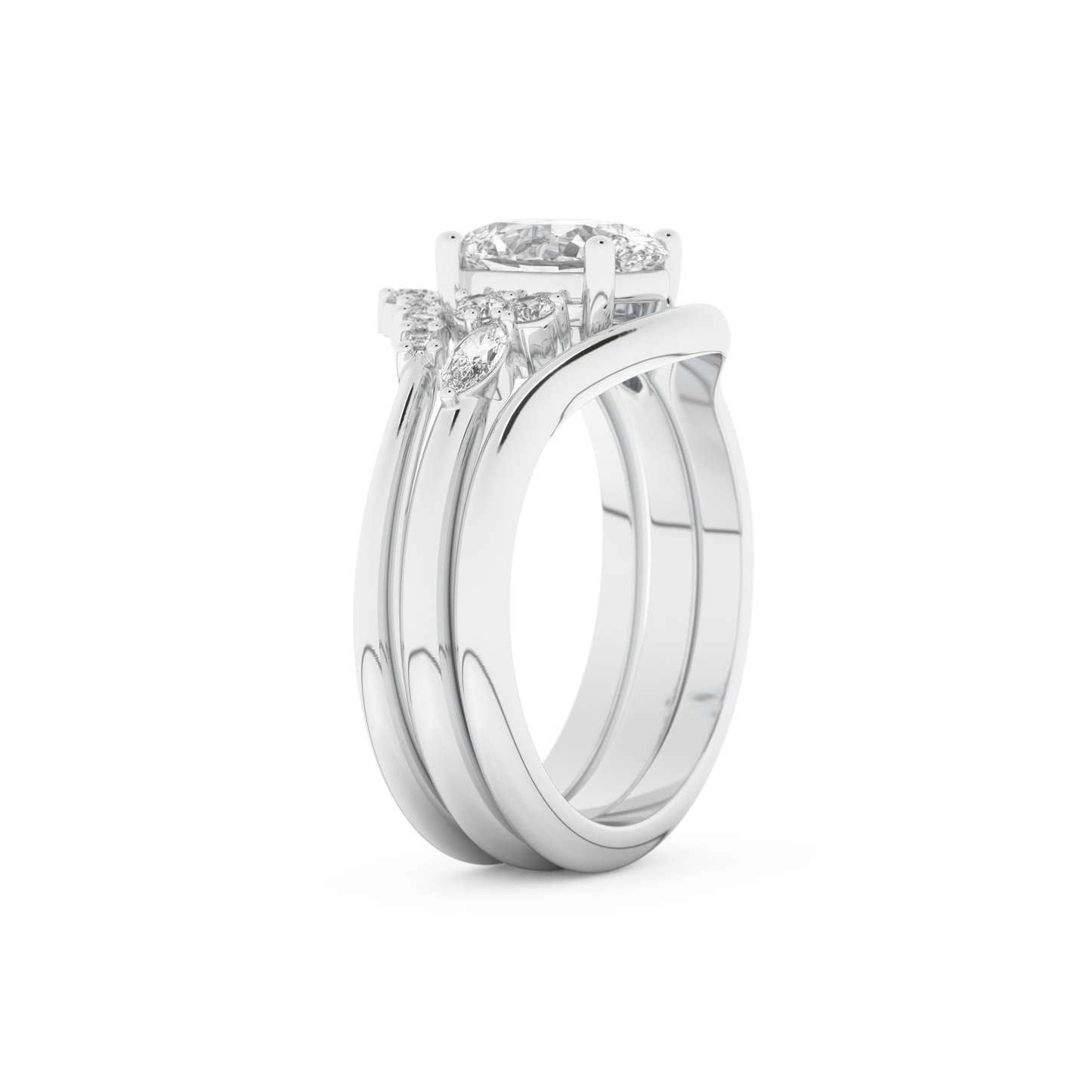 Oval Cut Moissanite Bridal Set with Three Stone Settings – 1.18 CT Center, 0.32 TCW Accents 6