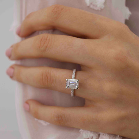 1.75 CT Emerald Shaped Moissanite Hidden Halo Style Engagement Ring 2 1.75 CT Emerald Shaped Moissanite Hidden Halo Style Engagement Ring 2