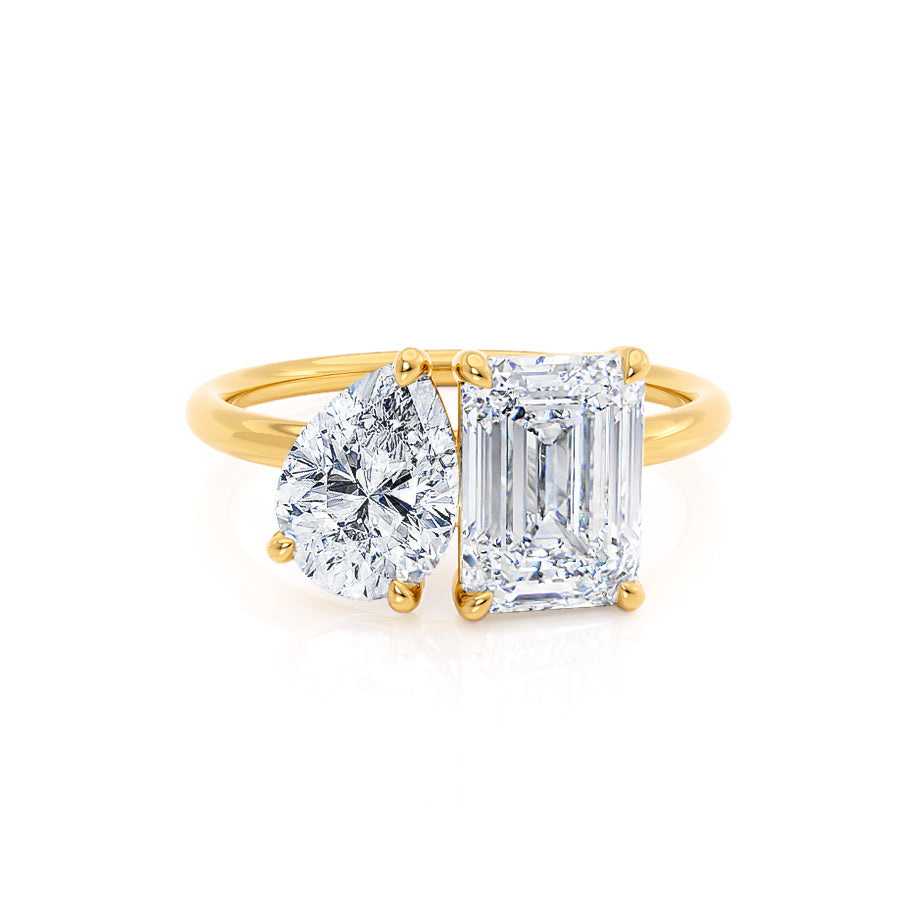 1.75 CT Emerald & 1.20 CT Pear Moissanite Two Stones Engagement Ring 1 1.75 CT Emerald & 1.20 CT Pear Moissanite Two Stones Engagement Ring 1
