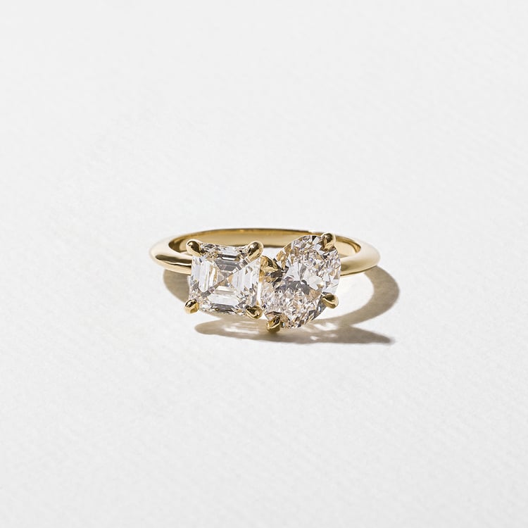 2.30 CT Oval & Asscher Toi et Moi Lab Grown Diamond Engagement Ring
