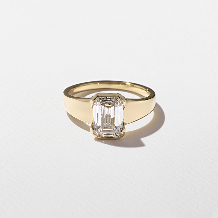 2.09 CT Emerald Cut Bezel Lab Grown Diamond Engagement Ring