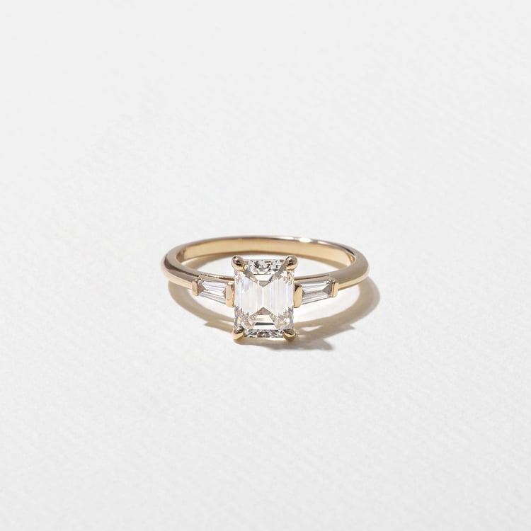 1.28 CT Emerald Three Stone Lab Grown Diamond Engagement Ring