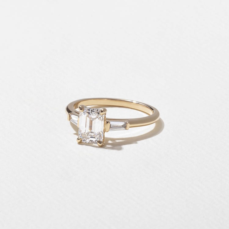 1.28 CT Emerald Three Stone Lab Grown Diamond Engagement Ring