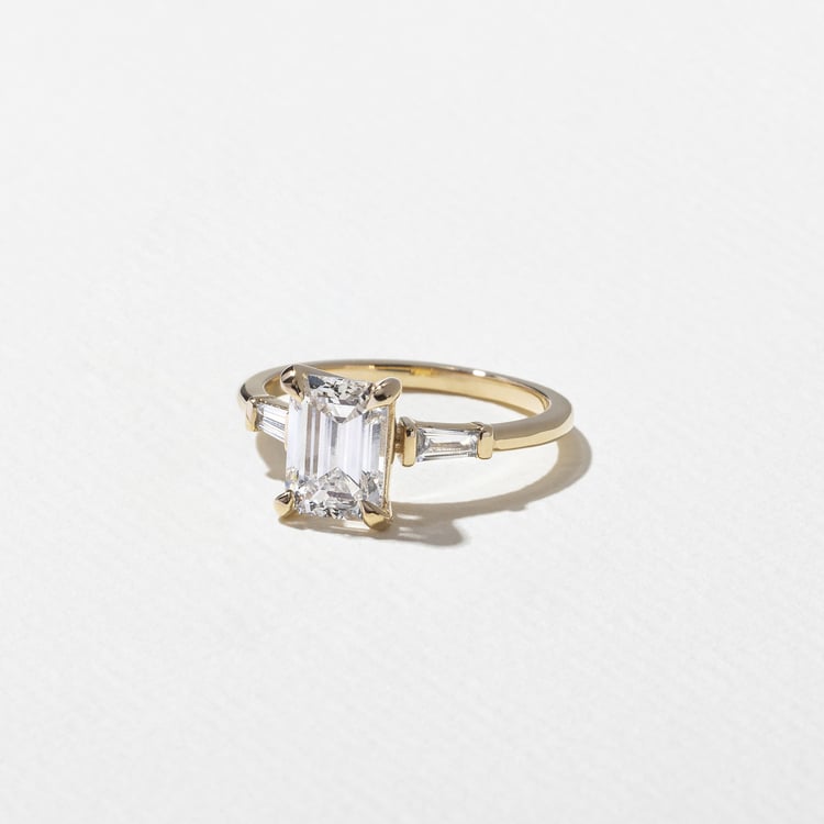 1.56 CT Emerald Three Stone Lab Grown Diamond Engagement Ring