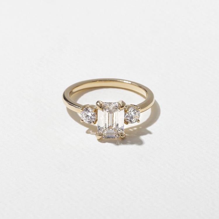 1.29 CT Emerald Three Stone Lab Grown Diamond Engagement Ring