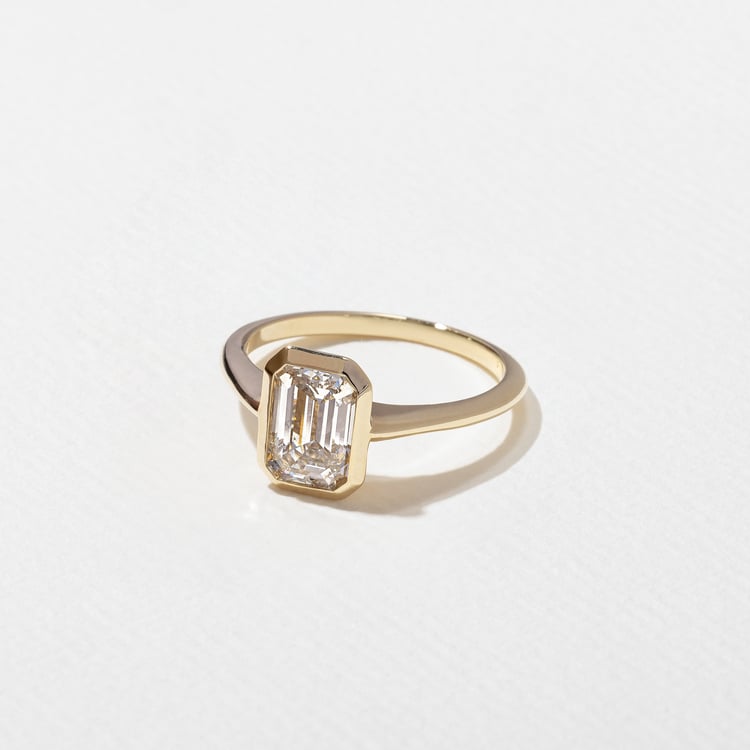 1.58 CT Emerald Cut Bezel Solitaire Lab Grown Diamond Engagement Ring