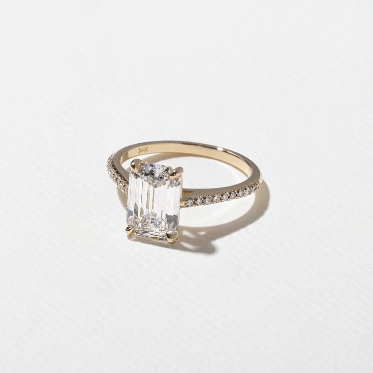 2.45 CT Emerald Cut Pavé Lab Grown Diamond Engagement Ring