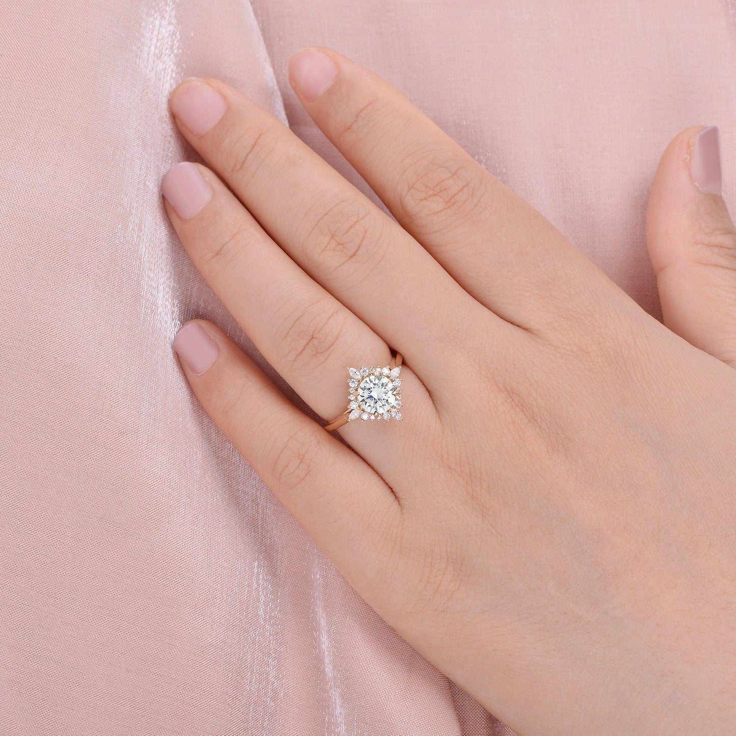 Round Cluster Lab Grown Diamond Engagement Ring