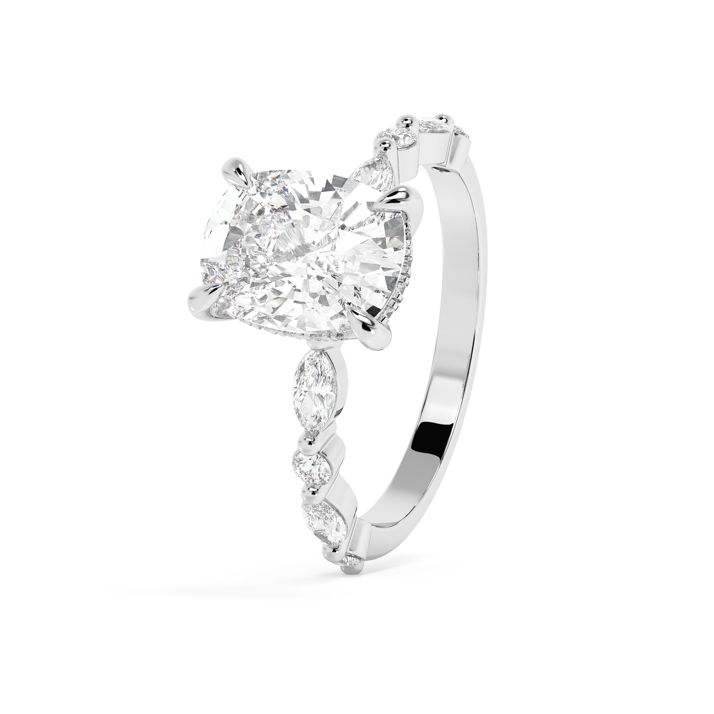 Elongated Cushion Pave Lab Grown Diamond Engagement Ring