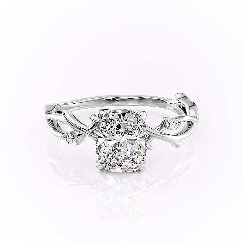 2.0 CT Elongated Cushion Cut Solitaire Twig Style Moissanite Engagement Ring 10 2.0 CT Elongated Cushion Cut Solitaire Twig Style Moissanite Engagement Ring 10