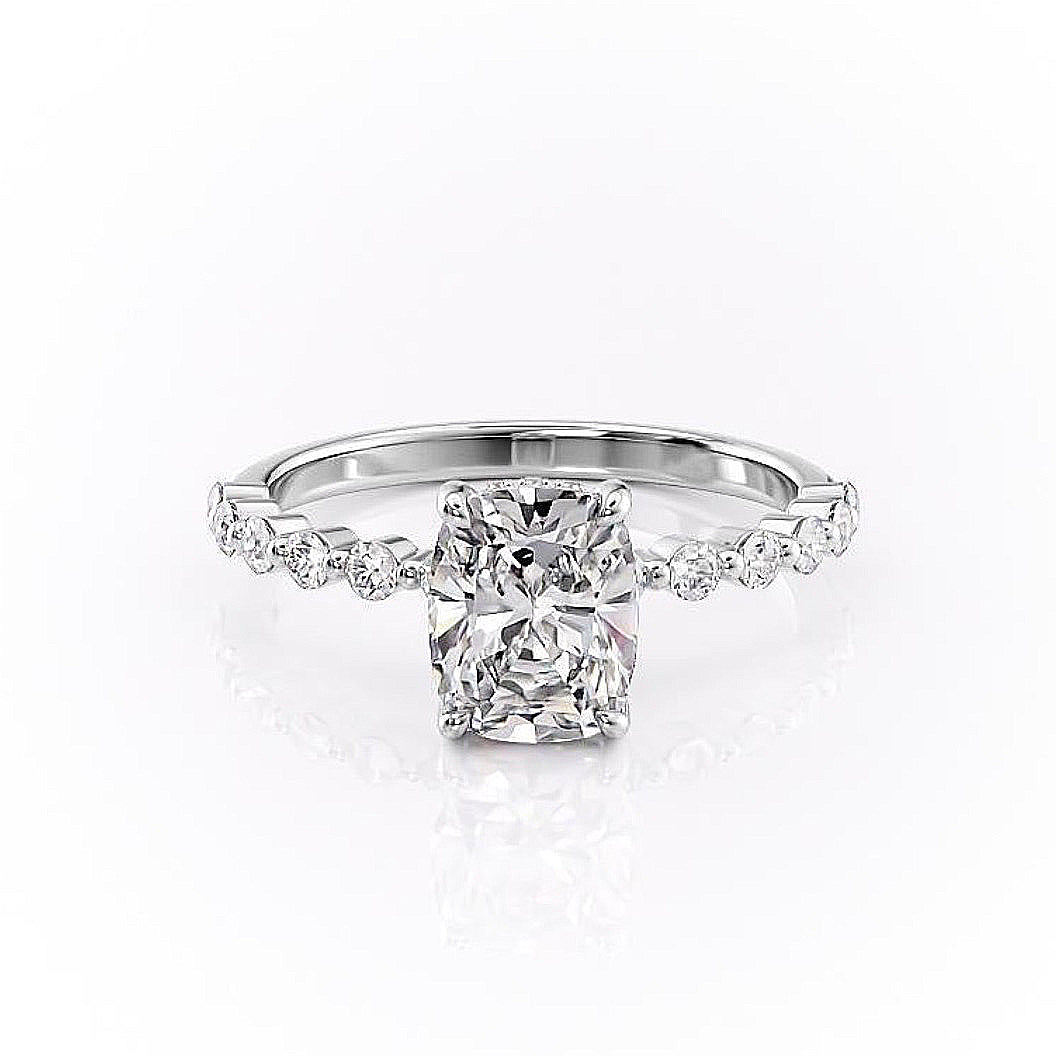 2.0 CT Elongated Cushion Cut Hidden Halo Pave Setting Moissanite Engagement Ring 10 2.0 CT Elongated Cushion Cut Hidden Halo Pave Setting Moissanite Engagement Ring 10