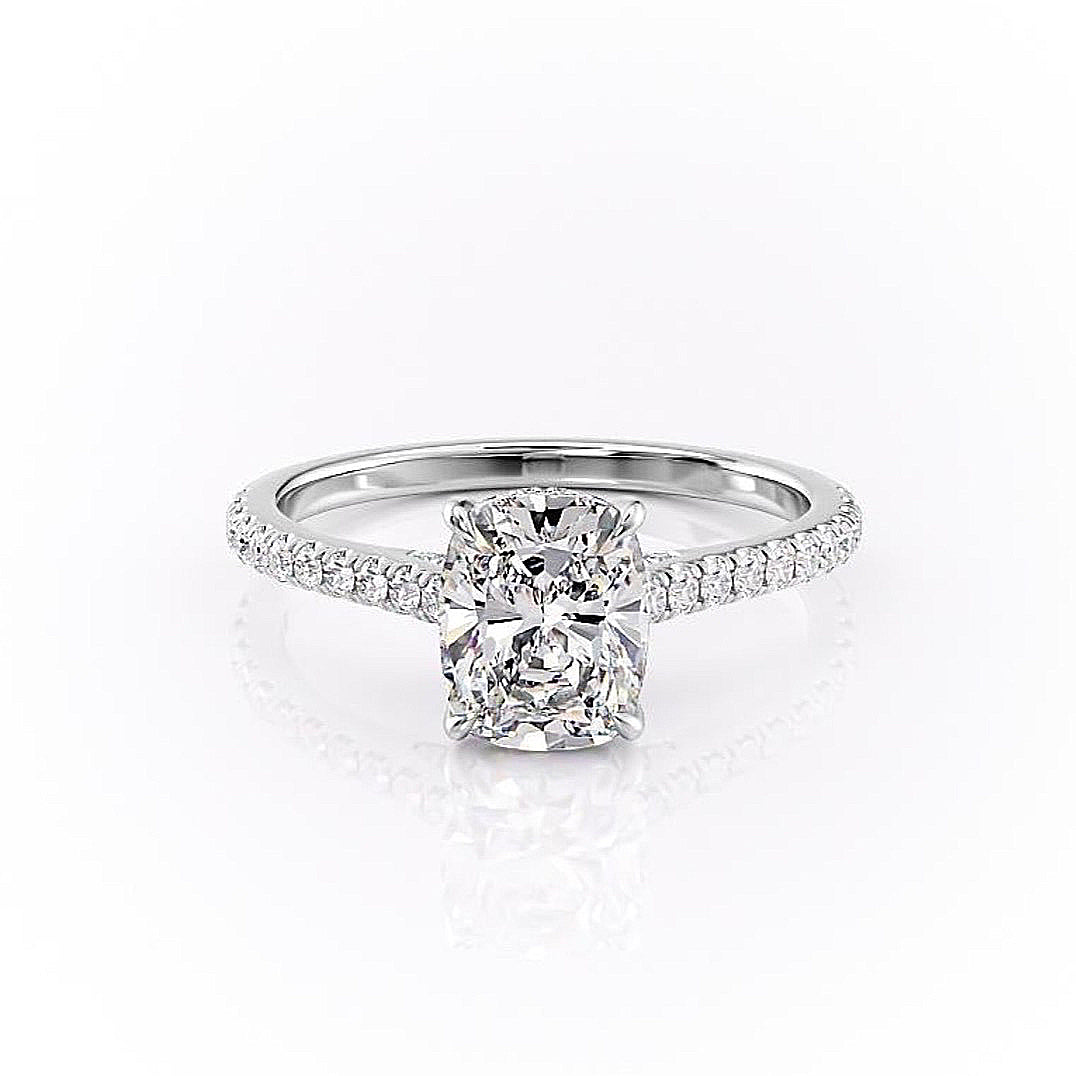 2.0 CT Elongated Cushion Cut Hidden Halo Pave Setting Moissanite Engagement Ring 10 2.0 CT Elongated Cushion Cut Hidden Halo Pave Setting Moissanite Engagement Ring 10