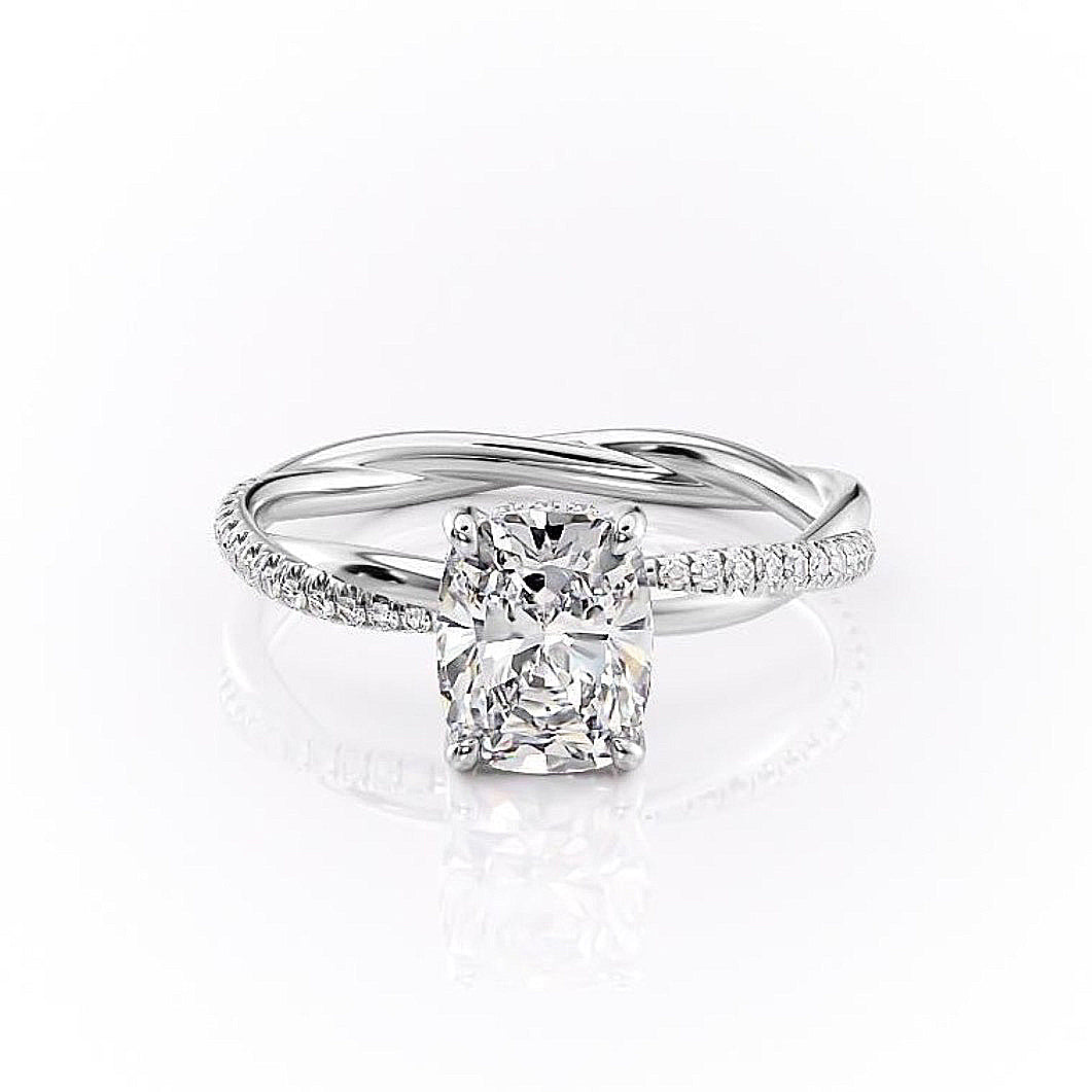 2.0 CT Elongated Cushion Cut Solitaire Twisted Pave Moissanite Engagement Ring 10 2.0 CT Elongated Cushion Cut Solitaire Twisted Pave Moissanite Engagement Ring 10