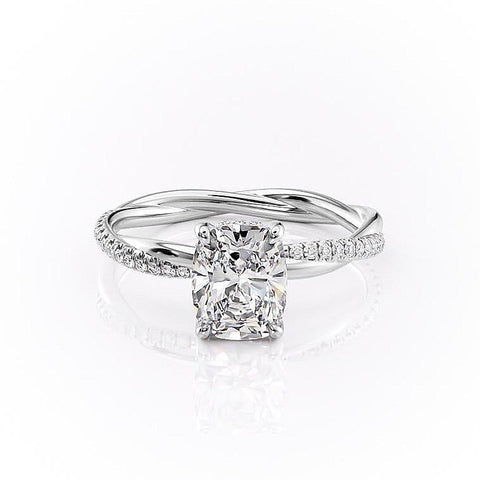 2.0 CT Elongated Cushion Cut Solitaire Twisted Pave Moissanite Engagement Ring 10 2.0 CT Elongated Cushion Cut Solitaire Twisted Pave Moissanite Engagement Ring 10