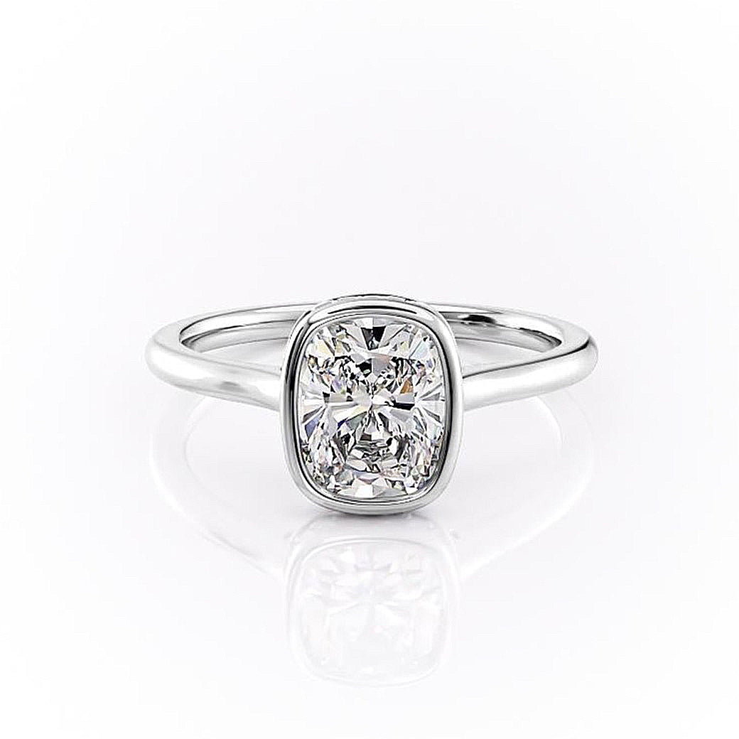 2.0 CT Cushion Cut Solitaire Bezel Hidden Halo Setting Moissanite Engagement Ring 10 2.0 CT Cushion Cut Solitaire Bezel Hidden Halo Setting Moissanite Engagement Ring 10