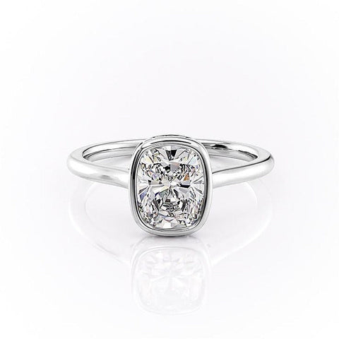 2.0 CT Cushion Cut Solitaire Bezel Hidden Halo Setting Moissanite Engagement Ring 10 2.0 CT Cushion Cut Solitaire Bezel Hidden Halo Setting Moissanite Engagement Ring 10