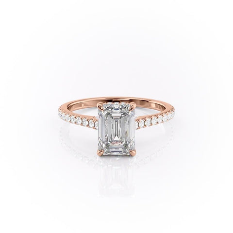 2.10 CT Emerald Cut Solitaire Pave Setting Moissanite Engagement Ring 12 2.10 CT Emerald Cut Solitaire Pave Setting Moissanite Engagement Ring 12