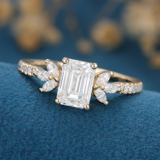 Emerald Cluster Lab Grown Diamond Engagement Ring