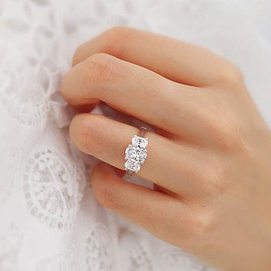 1.50 CT Oval Shaped Moissanite Three Stone Style Engagement Ring 1