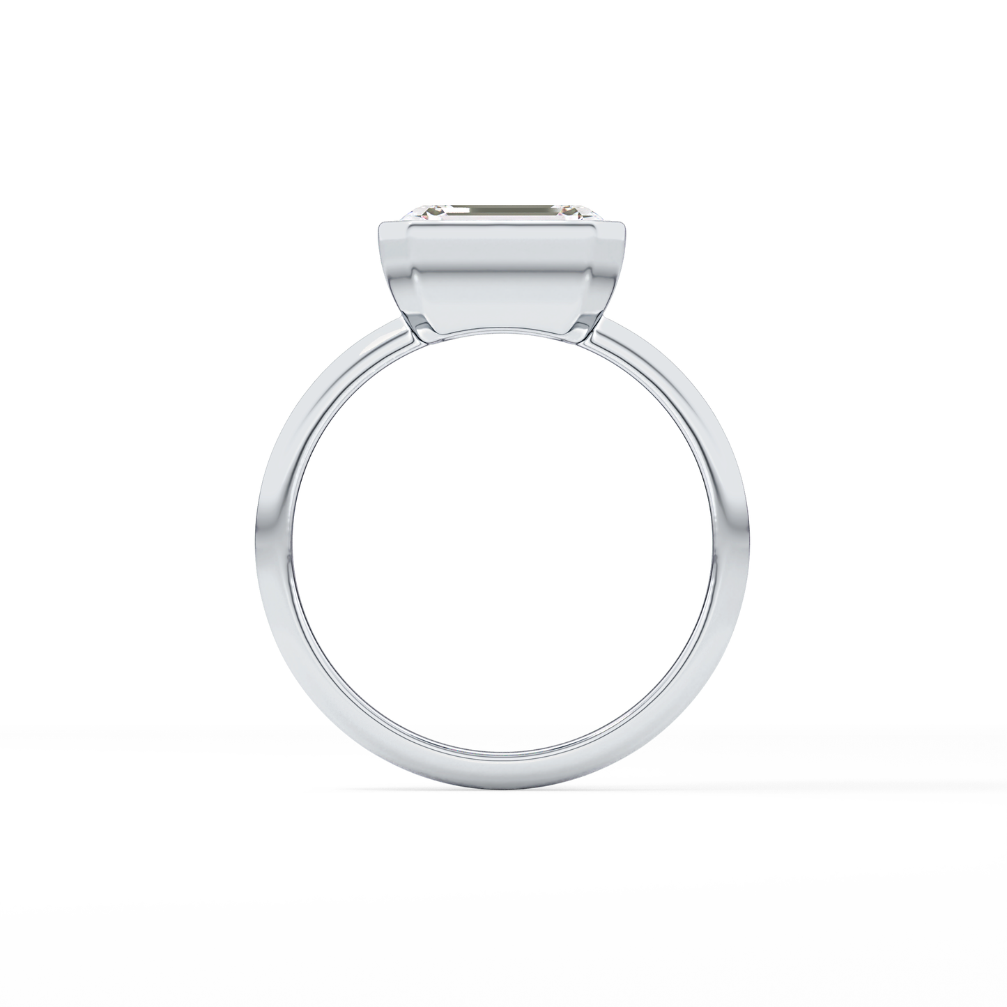 East West Emerald Bezel Lab Grown Engagement Ring