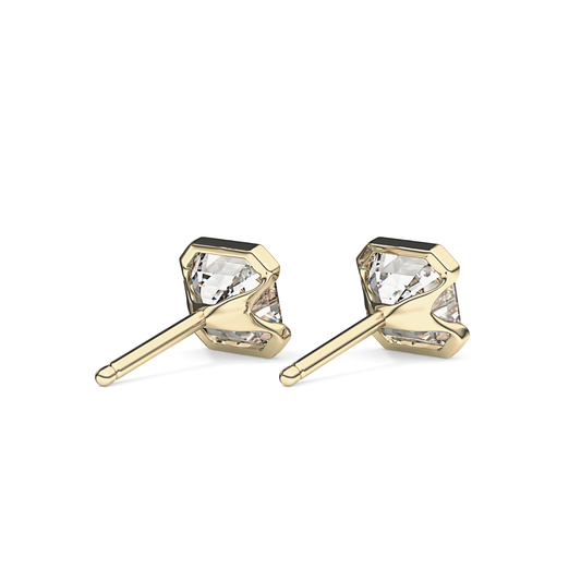 1 TCW Asscher Half Bezel Lab Grown Diamond Stud Earrings