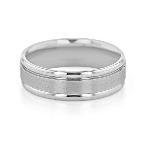 Satin-Finish White Gold Classic Men's Band 1 Satin-Finish White Gold Classic Men's Band 1