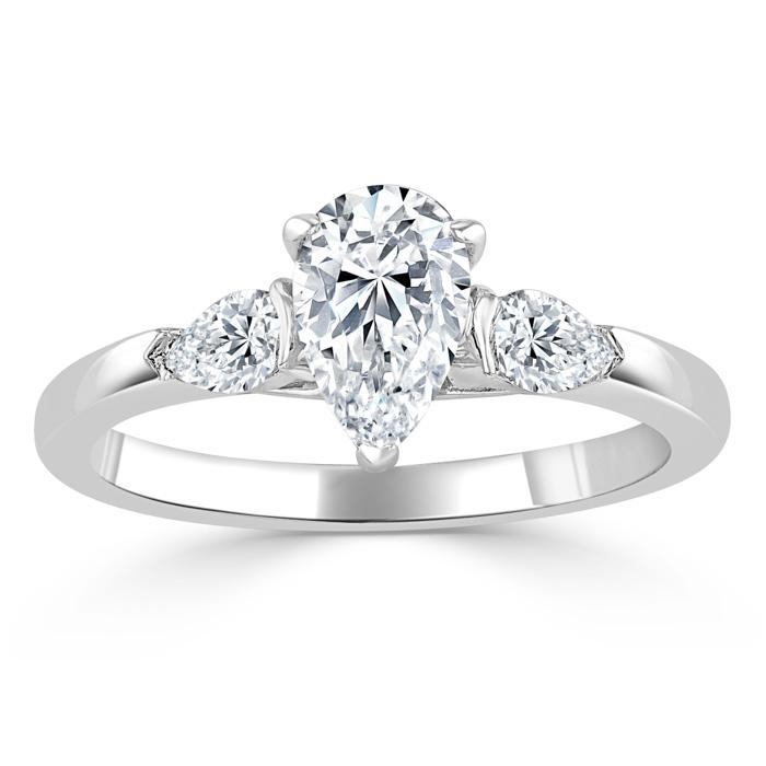 1.0 CT Pear Cut Moissanite Three Stone Engagement Ring 4 1.0 CT Pear Cut Moissanite Three Stone Engagement Ring 4