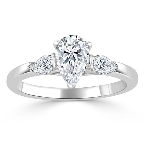 1.0 CT Pear Cut Moissanite Three Stone Engagement Ring 4 1.0 CT Pear Cut Moissanite Three Stone Engagement Ring 4