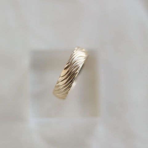 Yellow Gold Men's Wedding Band with wave like texture 3 Yellow Gold Men's Wedding Band with wave like texture 3