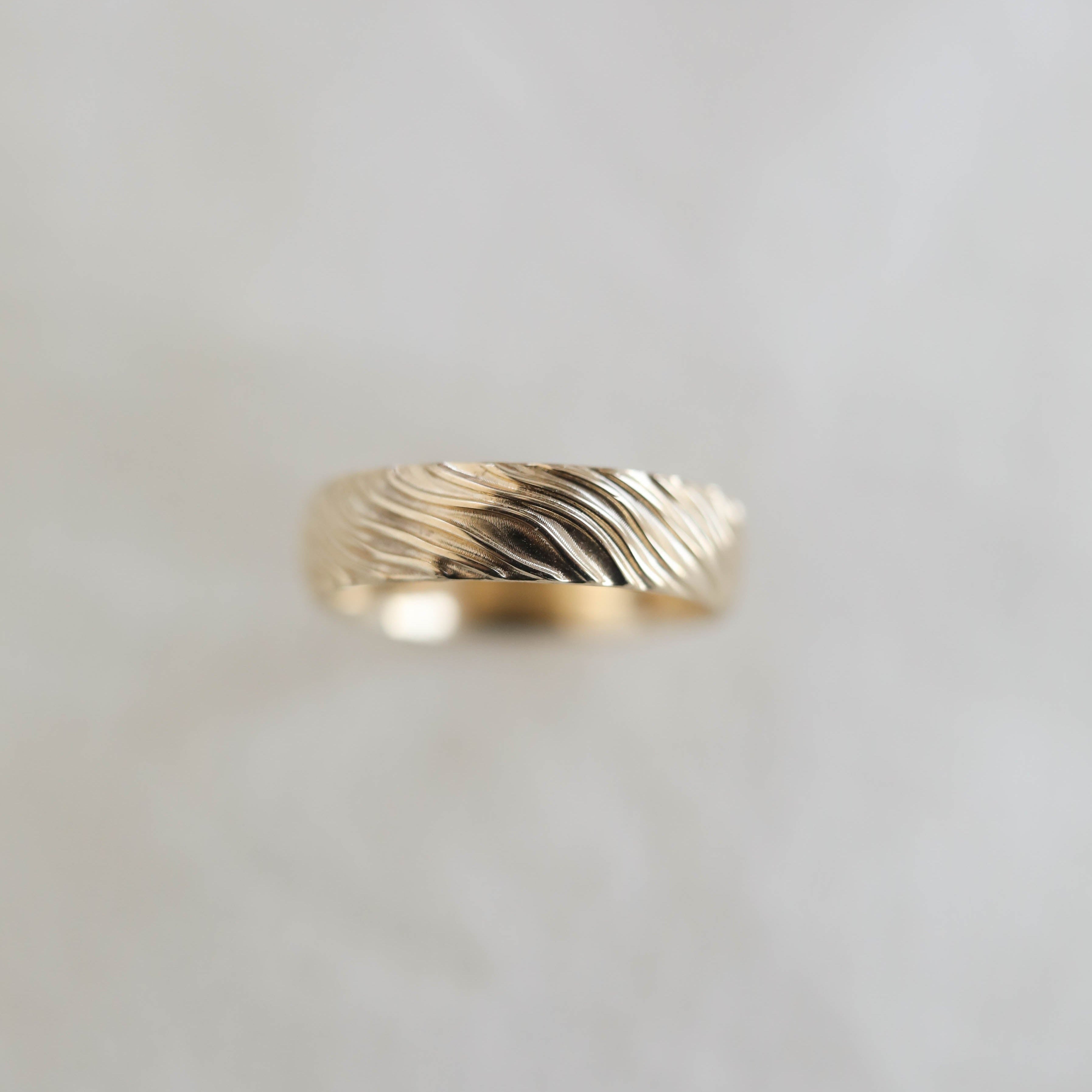 Yellow Gold Men's Wedding Band with wave like texture 2 Yellow Gold Men's Wedding Band with wave like texture 2