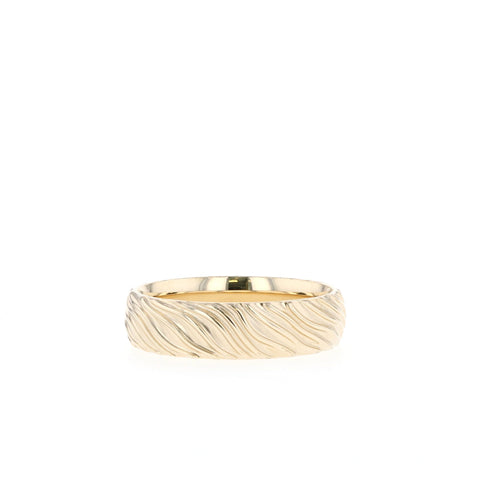 Yellow Gold Men's Wedding Band with wave like texture 1 Yellow Gold Men's Wedding Band with wave like texture 1