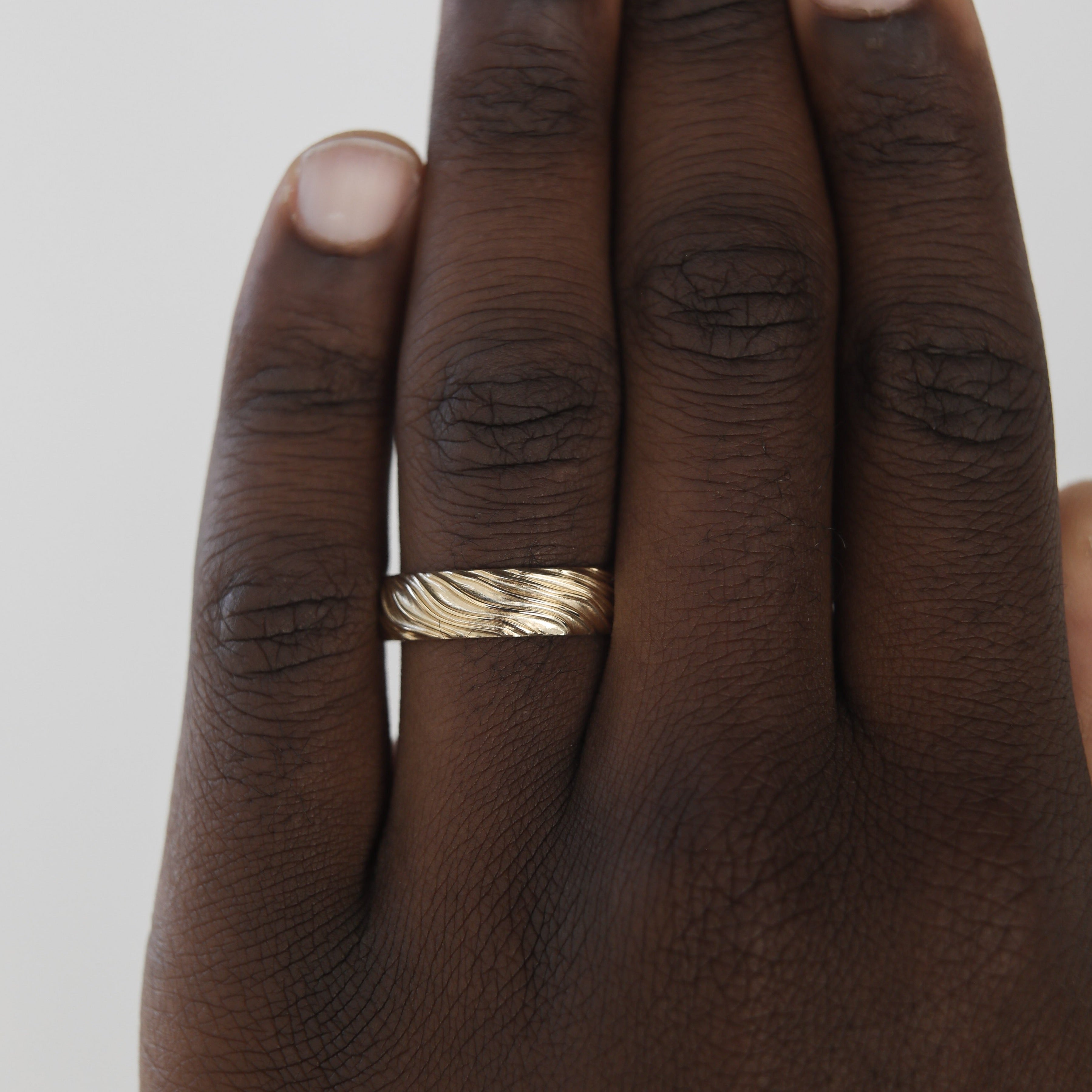Yellow Gold Men's Wedding Band with wave like texture 8 Yellow Gold Men's Wedding Band with wave like texture 8
