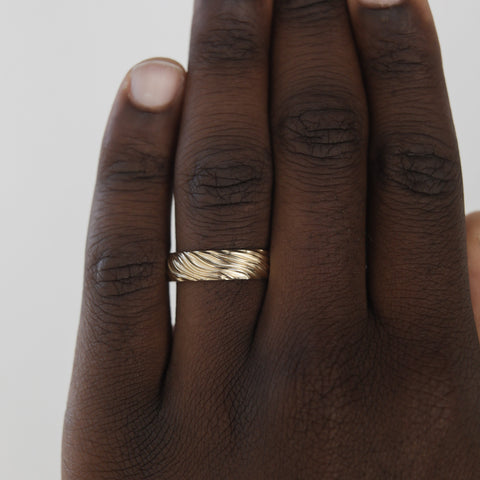 Yellow Gold Men's Wedding Band with wave like texture 8 Yellow Gold Men's Wedding Band with wave like texture 8