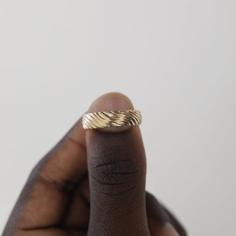 Yellow Gold Men's Wedding Band with wave like texture 5 Yellow Gold Men's Wedding Band with wave like texture 5