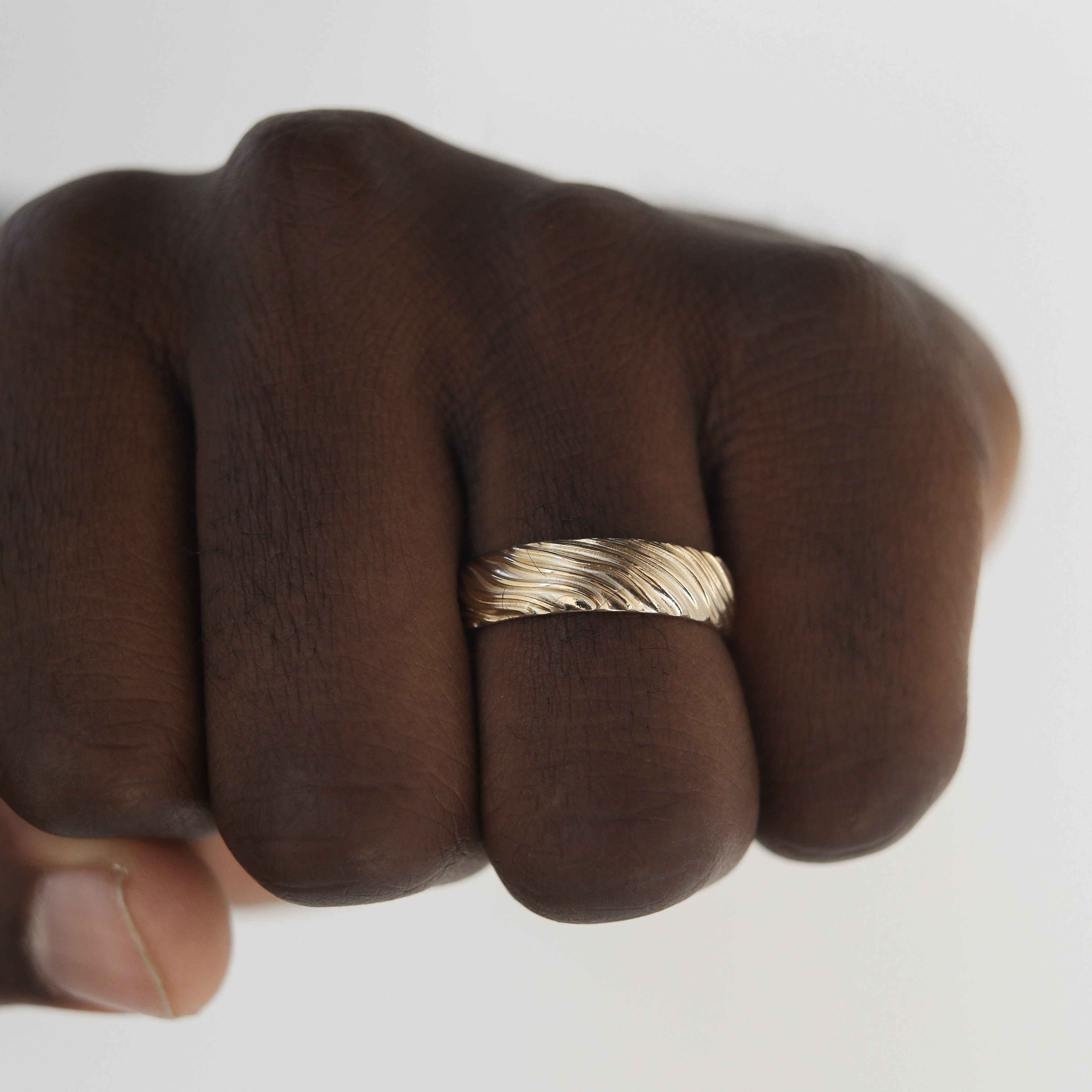 Yellow Gold Men's Wedding Band with wave like texture 9 Yellow Gold Men's Wedding Band with wave like texture 9