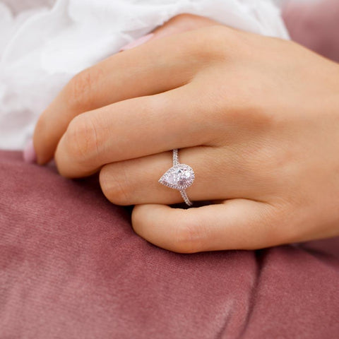 0.94 CT Pear Shaped Moissanite Halo Style Engagement Ring 1 0.94 CT Pear Shaped Moissanite Halo Style Engagement Ring 1