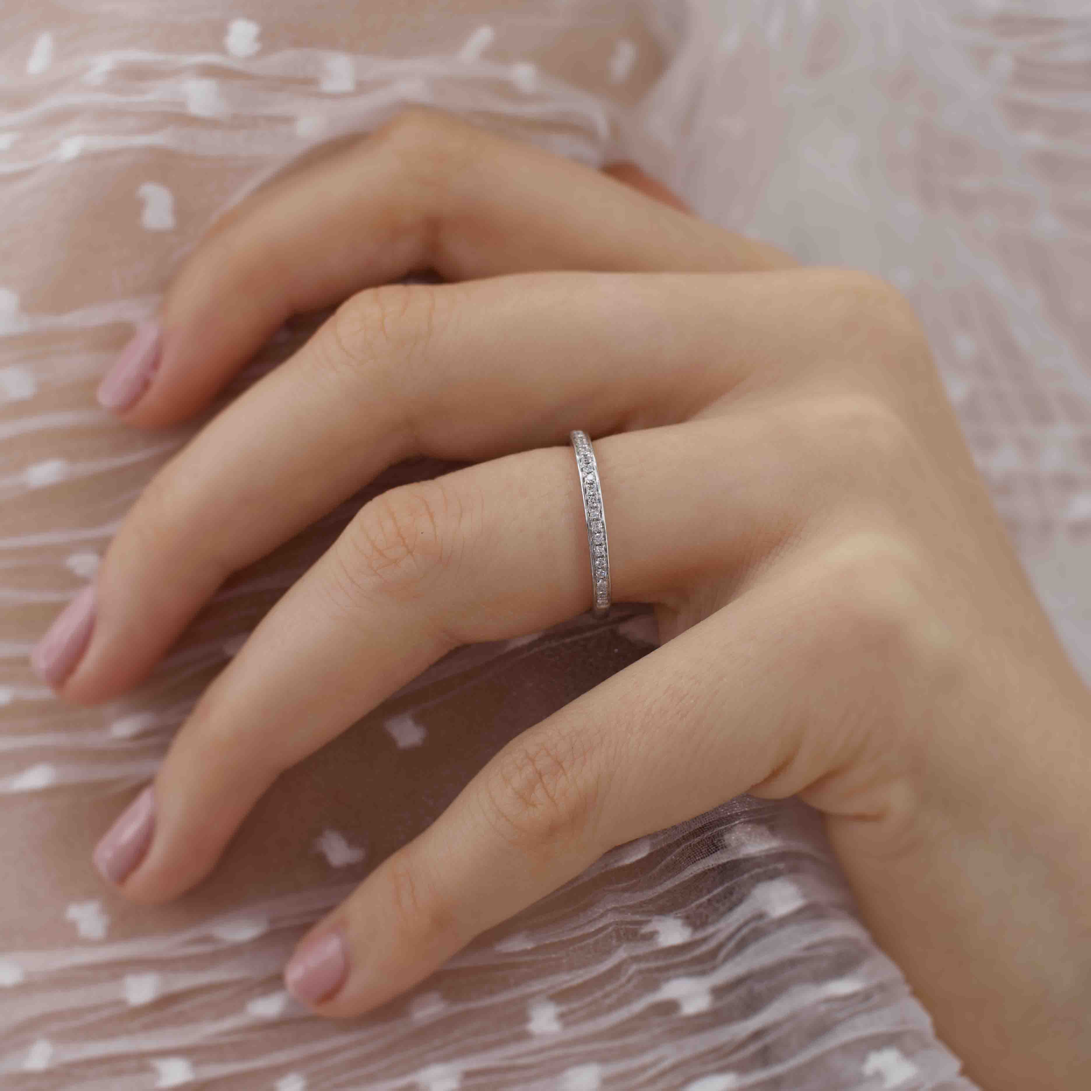 0.16 CT Round Shaped Moissanite Full Eternity Style Wedding Band 1 0.16 CT Round Shaped Moissanite Full Eternity Style Wedding Band 1
